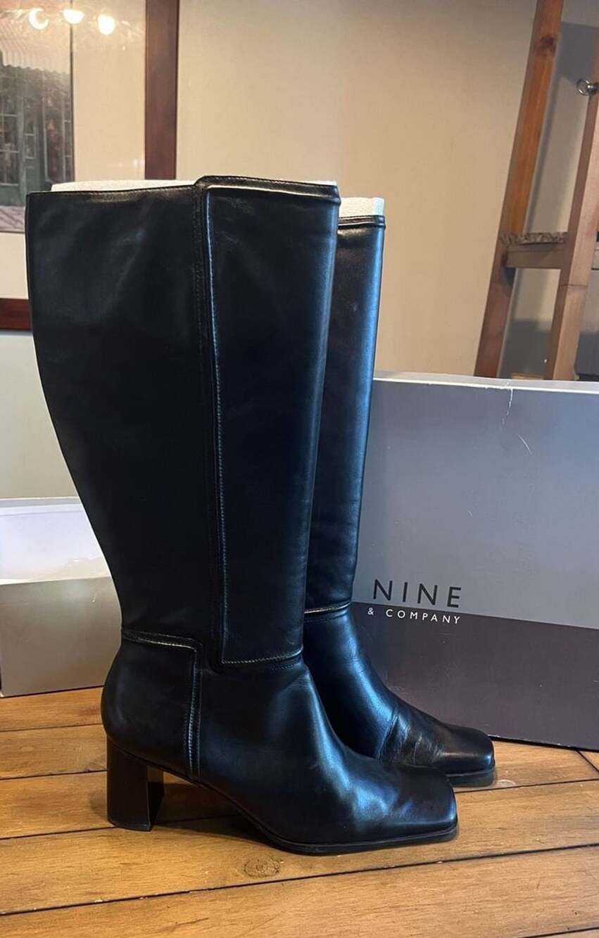 Nine & Company Black Knee High Boots Block Heel Square Toe